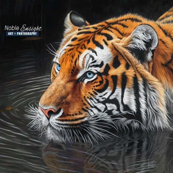 16x20 Tiger Watercolor Oil Painting Print - Majestic Tiger in‎ Water - Picture 2 of 3